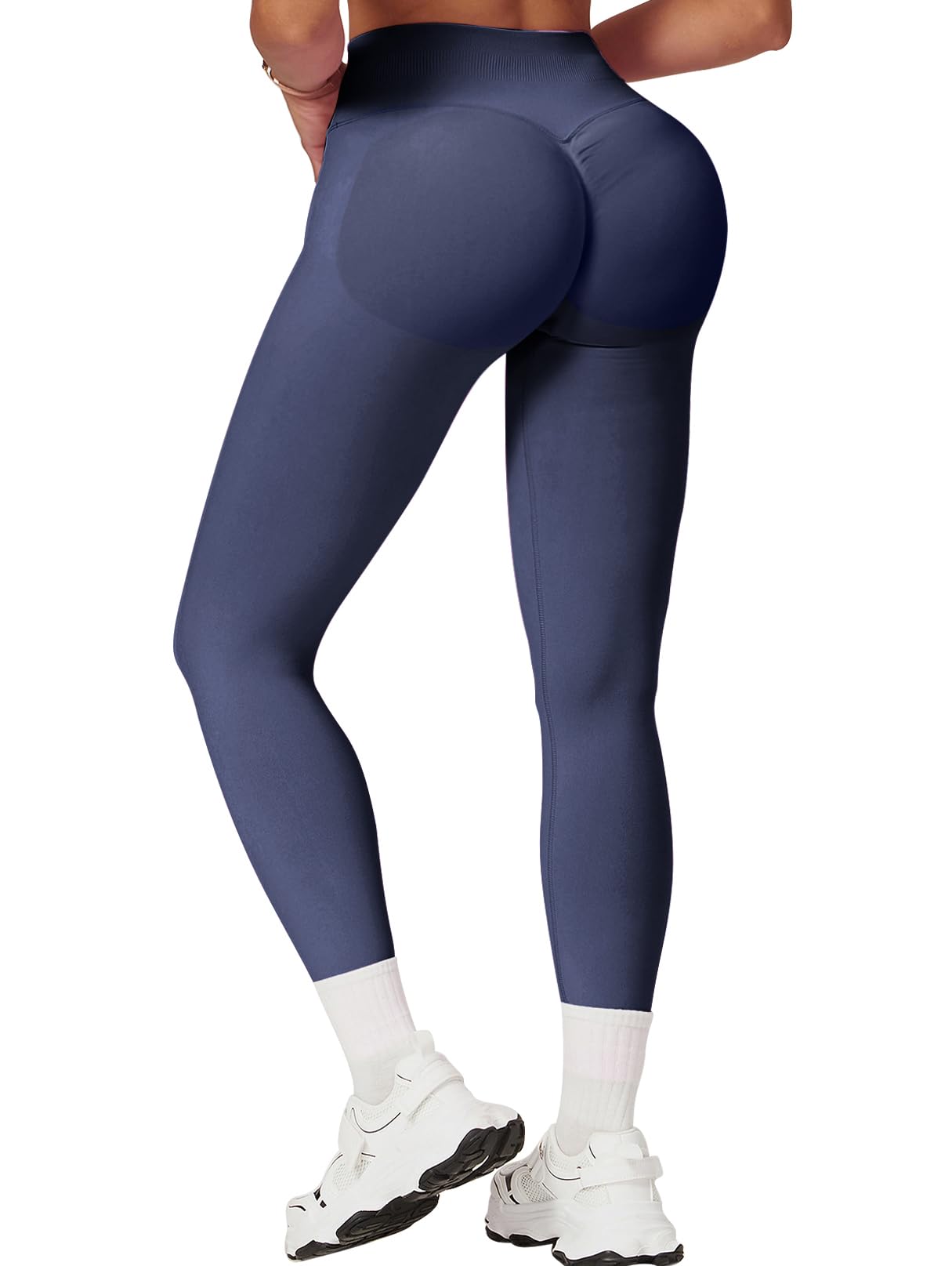 Womens Workout Leggings Seamless Tummy Control Yoga Pants Scrunch Butt Lifting Compression Gym Athletic Leggings Slate Gray-XS