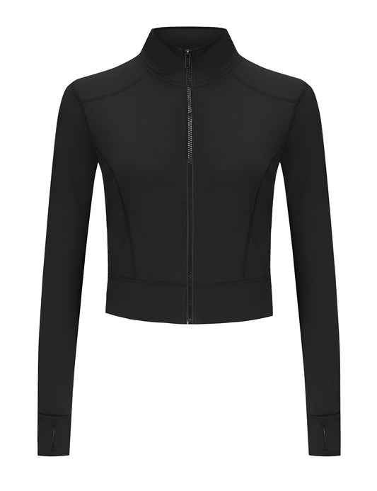 SEDOCU Women Workout Running Track Jacket Full Zip up Slim Fit Yoga Sports Athletic Jacket with Thumb Holes Black